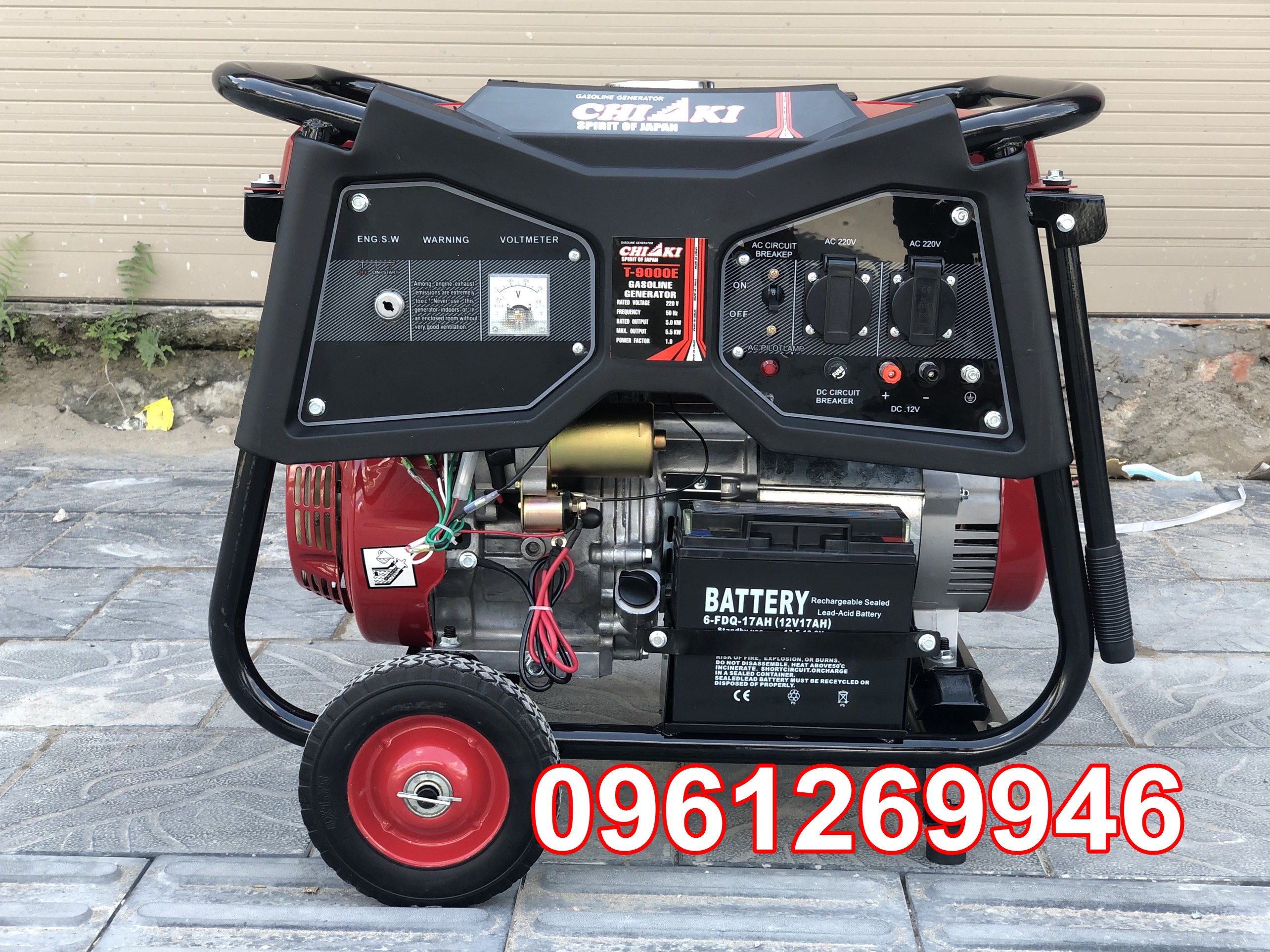 Máy phát điện 5kw chạy xăng Chiaki T-9000E đề nổ có tay kéo, bánh xe | BigBuy360 - bigbuy360.vn