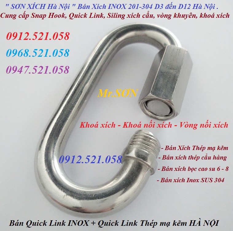 Đại lý. (0968.521.058) Bán khoá nối xích,móc bấm an toàn bằng thép và inox M4,M5,M6...M12,xích inox,xích thép,tăng xích. | BigBuy360 - bigbuy360.vn