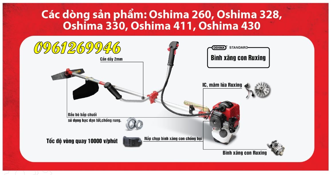 Máy phát cỏ Oshima 330 bạc, máy cắt cỏ Oshima 330 bạc động cơ 2 thì | BigBuy360 - bigbuy360.vn