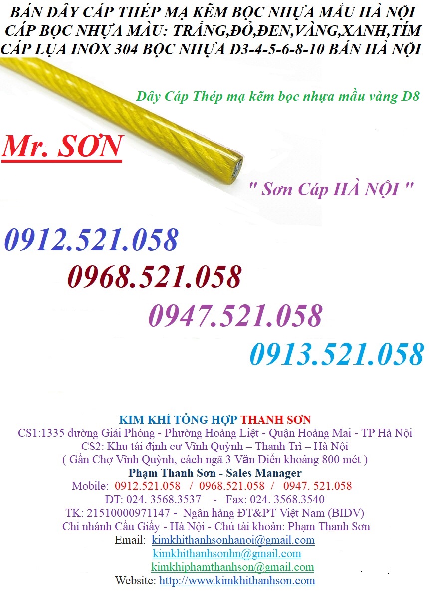Cáp bọc nhựa vàng 8 ly (8mm) Mr SƠN 0913.521.058 bán cáp cáp thép mạ kẽm bọc nhựa xanh, đỏ, trắng, đen Hà Nội đây | BigBuy360 - bigbuy360.vn Cáp bọc nhựa vàng 8 ly (8mm) Mr SƠN 0913.521.058 bán cáp cáp thép mạ kẽm bọc nhựa xanh, đỏ, trắng, đen Hà Nội đây | BigBuy360 - bigbuy360.vn