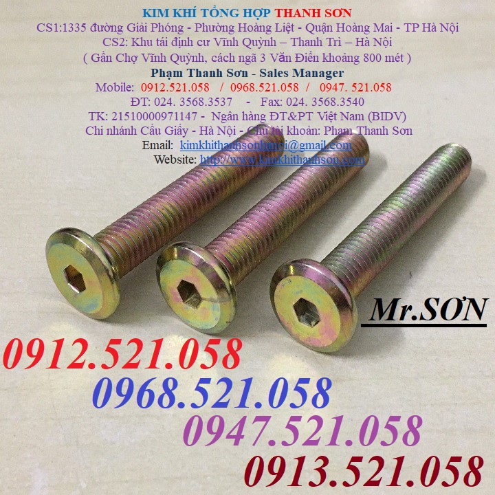 Lục giác chìm đầu bằng M6-M8 mạ kẽm 0947.521.058 có đai ốc tán dù, ốc lục giác chìm, tán chấu, ốc cấy gỗ, đai ốc tán rút