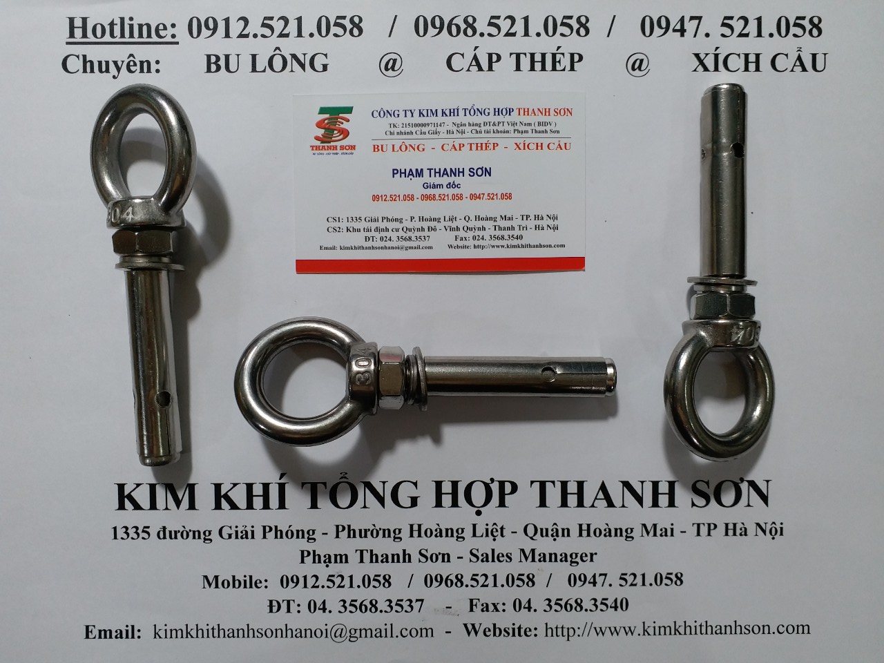 Bu lông nở mắt inox 304 M6 - M20,rẻ. (0912.521.058) Nở móc inox M6 - M8 - M10,nở đinh,nở đóng M14,tai cẩu inox 304 M6-20