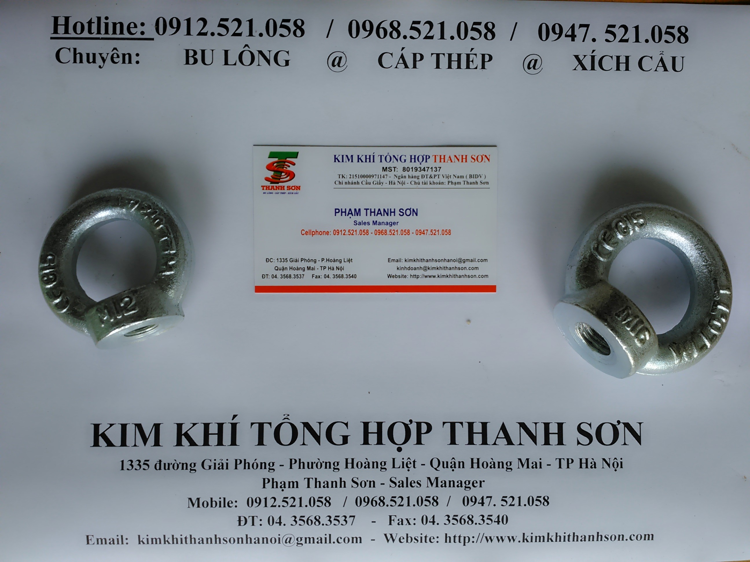 Bu lông móc cẩu ren trong ren âm sắt mạ kẽm 0968.521.058 Bu lông Thanh Sơn có đai ốc móc cẩu Inox 304, bu lông mắt 304 