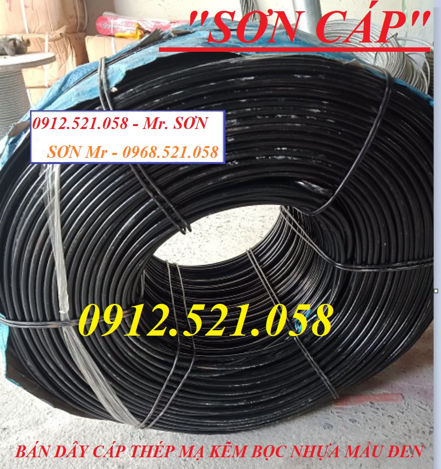 Cáp bọc nhựa Mầu Đen D10-8-6 Thanh Sơn 0912.521.058 cung cấp lót cáp, đầu cốt nhôm, khóa cáp, tăng đơ căng cáp thép rẻ