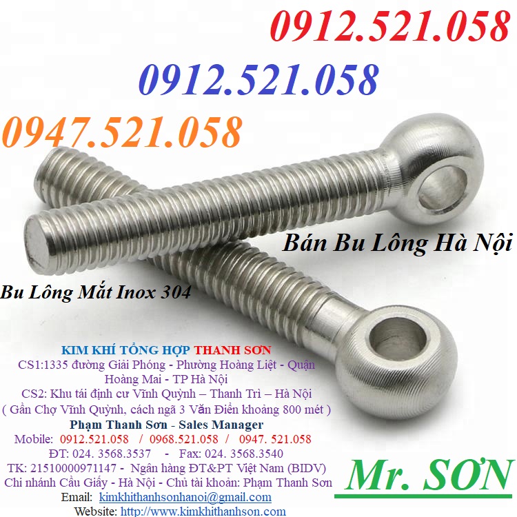 Bu lông mắt 304 Inox Thanh Sơn 0913.521.058 phân phối mắt cẩu dương âm Inox 304, Bulong mắt M6-8-10-12-14-16-18-20 | BigBuy360 - bigbuy360.vn