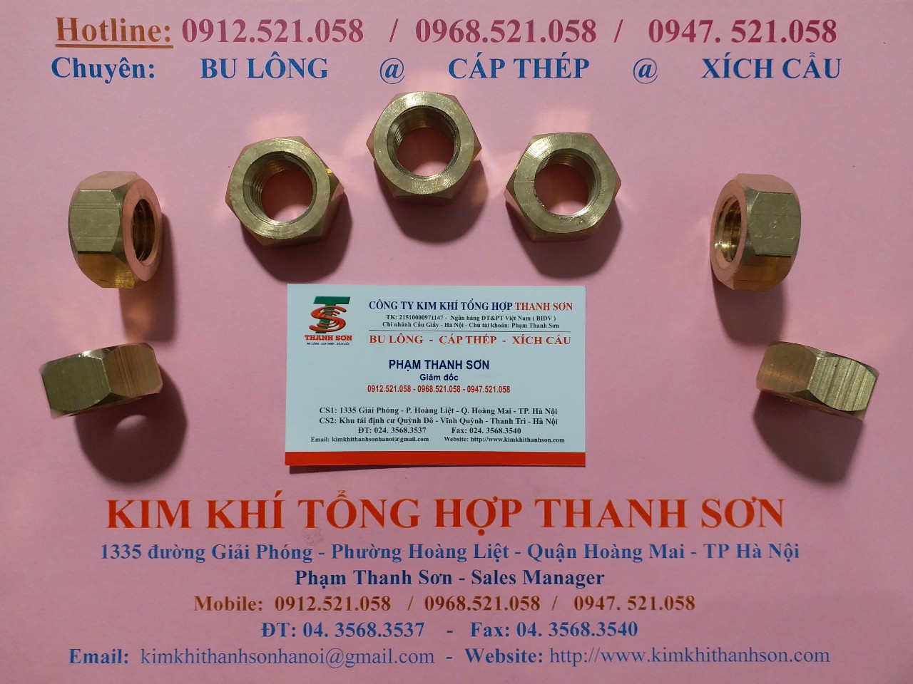 Ê cu đồng thau M20 Thanh Sơn 0968.521.058 cung cấp bu lông đồng, tán đồng,vòng đệm đồng,đai ốc đồng vàng hà nội