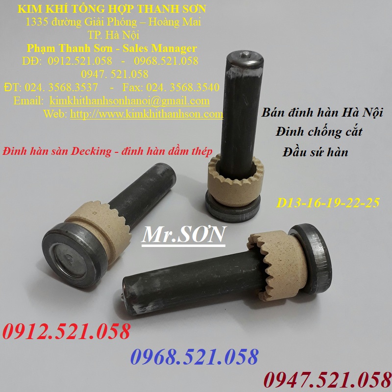 Đinh hàn sàn Decking Thanh Sơn 0947.521.058 phân phối đinh chống cắt,đinh hàn dầm thép, đầu sứ hàn D13.16.19.22.25 rẻ | BigBuy360 - bigbuy360.vn