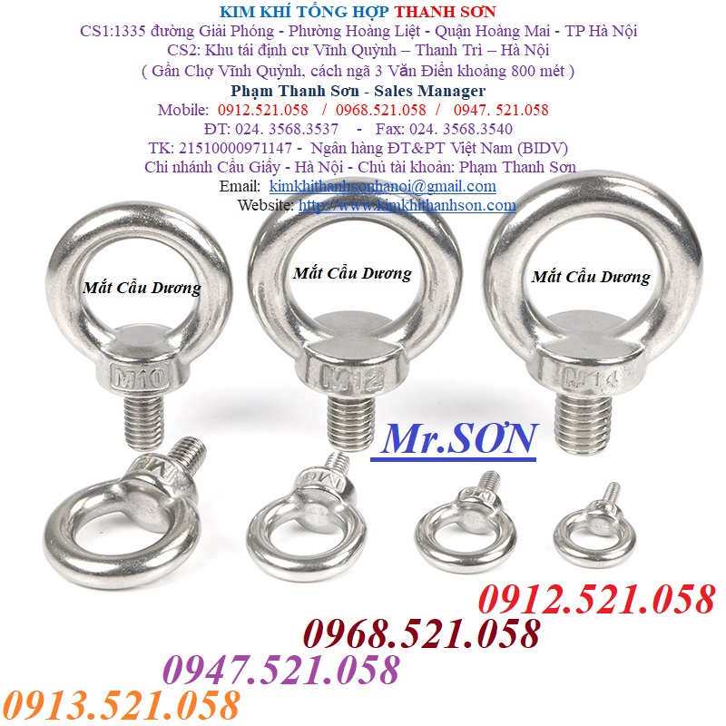 Bu lông mắt 304 Inox Thanh Sơn 0913.521.058 phân phối mắt cẩu dương âm Inox 304, Bulong mắt M6-8-10-12-14-16-18-20 | BigBuy360 - bigbuy360.vn