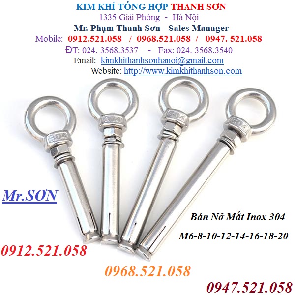Bu lông nở mắt 304 Inox M20x200 đây 0947.521.058 bulong Thanh Sơn có nở móc Inox, bu lông mắt Inox,bulong mắt cẩu âm 304 | BigBuy360 - bigbuy360.vn