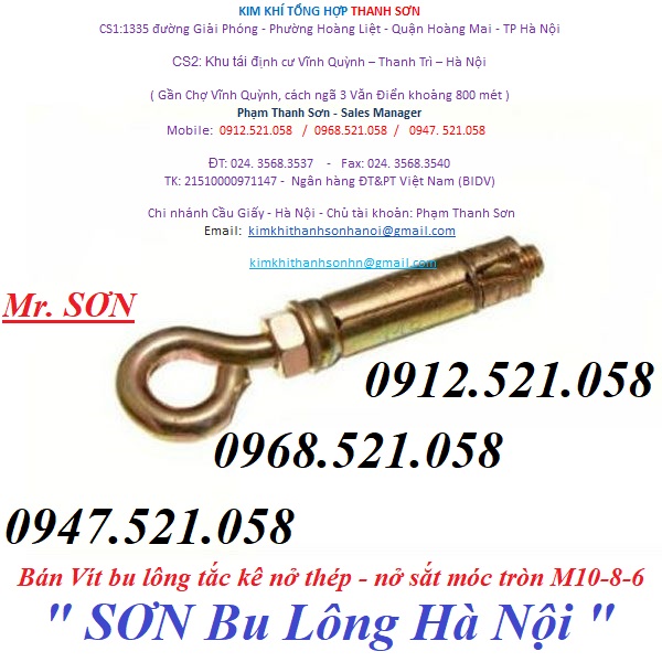 Nở thép móc tròn mạ kẽm M10/8/6 Mr Sơn 0913.521.058 cung cấp tắc kê bulong nở sắt,vít nở sắt nở móc,bu lông mắt tròn 304 | BigBuy360 - bigbuy360.vn