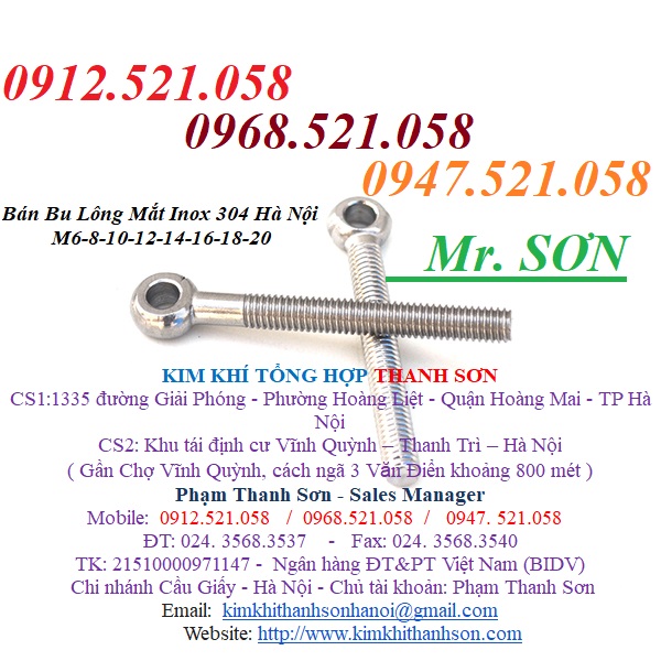Bu lông mắt tròn DIN 444 Inox 304 Mr Sơn 0913.521.058 kinh doanh bulong móc cẩu dương âm, đai ốc móc cẩu âm ren trong rẻ