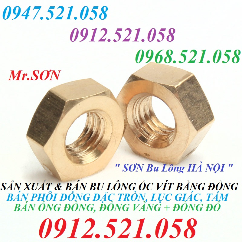 Đai ốc đồng vàng M20 Thanh Sơn 0912.521.058 cung cấp bu lông đồng, long đen đồng, tán đồng thau, ê ku đồng hà nội