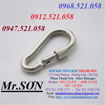 Móc bấm Snap Hook - móc an toàn 0913.521.058 chuyên doanh xích thép mạ, xích Inox 304, khóa nối xích, móc cẩu xoay Inox 